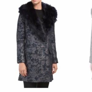 BADGLEY MISCHKA Metallic Faux Fur Collar Coat